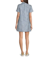 Lilly Pulitzer Teddy Boucle Stand Collar Short Sleeve Fringe Trim Shift Dress