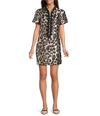 Lilly Pulitzer Teddy Metallic Pineapple Jacquard Stand Collar Short Sleeve Shift Dress