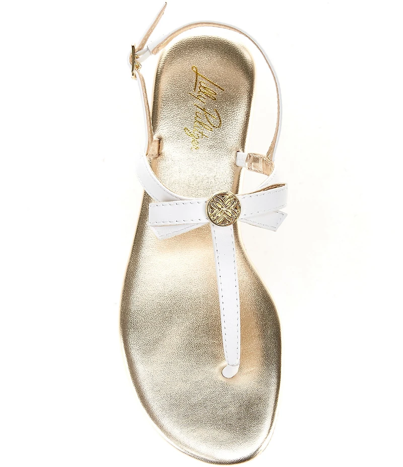 Lilly Pulitzer Teighen Leather Bow T-Strap Flat Sandals