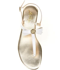 Lilly Pulitzer Teighen Leather Bow T-Strap Flat Sandals