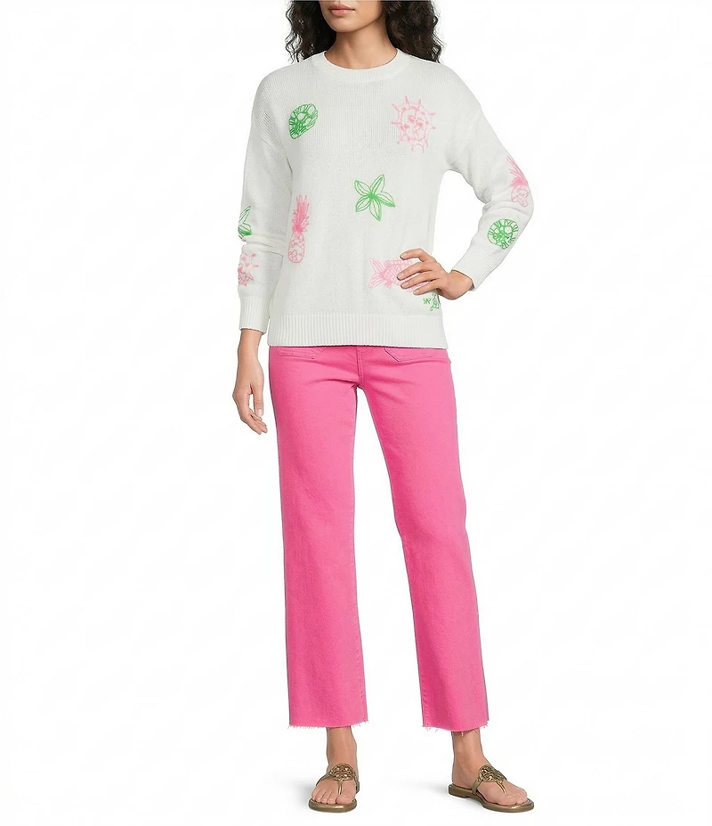 Lilly Pulitzer Tensley Fluer De Lilly Embroidery Crew Neck Long Sleeve Sweater
