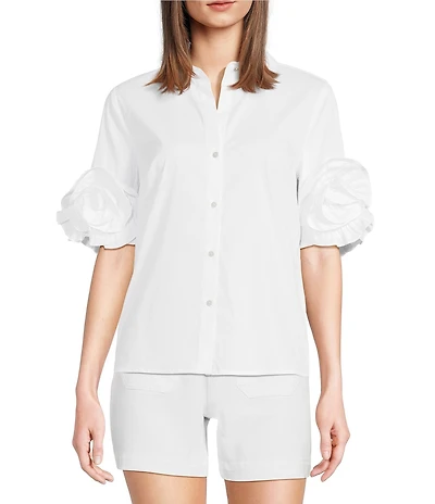 Lilly Pulitzer The Flower Perfect Poplin Collar V-Neck Short Sleeve Button Front Shirt