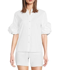Lilly Pulitzer The Flower Perfect Poplin Collar V-Neck Short Sleeve Button Front Shirt