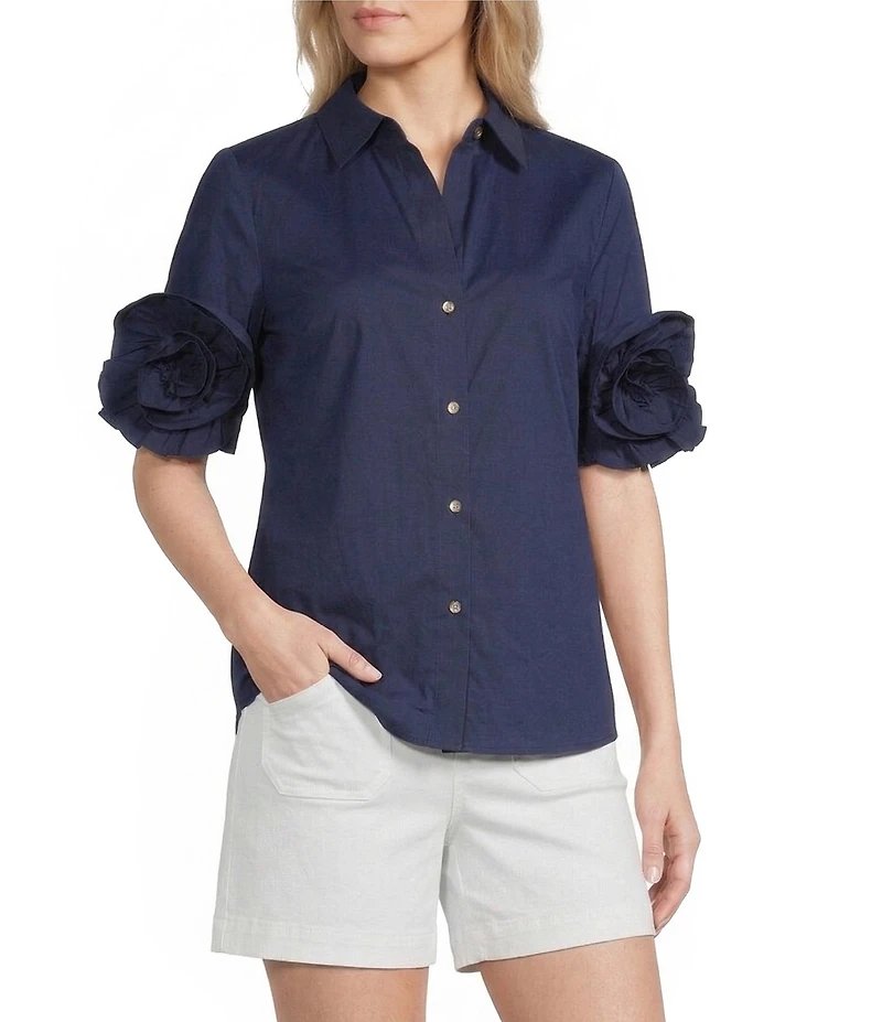 Lilly Pulitzer The Flower Perfect Poplin Collar V-Neck Short Sleeve Button Front Shirt