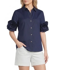 Lilly Pulitzer The Flower Perfect Poplin Collar V-Neck Short Sleeve Button Front Shirt