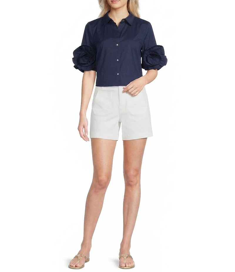 Lilly Pulitzer The Flower Perfect Poplin Collar V-Neck Short Sleeve Button Front Shirt