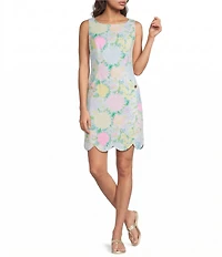 Lilly Pulitzer The Scallop Lilly Garden Print Crew Neck Sleeveless Shift Mini Dress