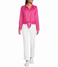 Lilly Pulitzer The Tie Lilly Poplin Point Collar Long Sleeve Button Front Shirt