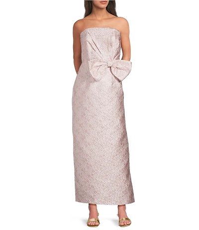 Lilly Pulitzer Tiernan Conch Shell Metallic Brocade Strapless Sleeveless Bow Midi Dress