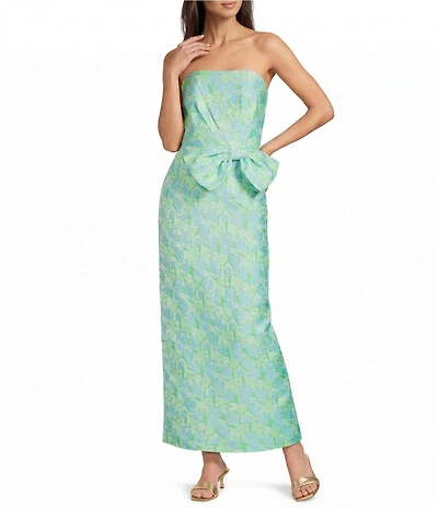 Lilly Pulitzer Tiernan Tulip Tango Jacquard Strapless Sleeveless Bow Maxi Dress