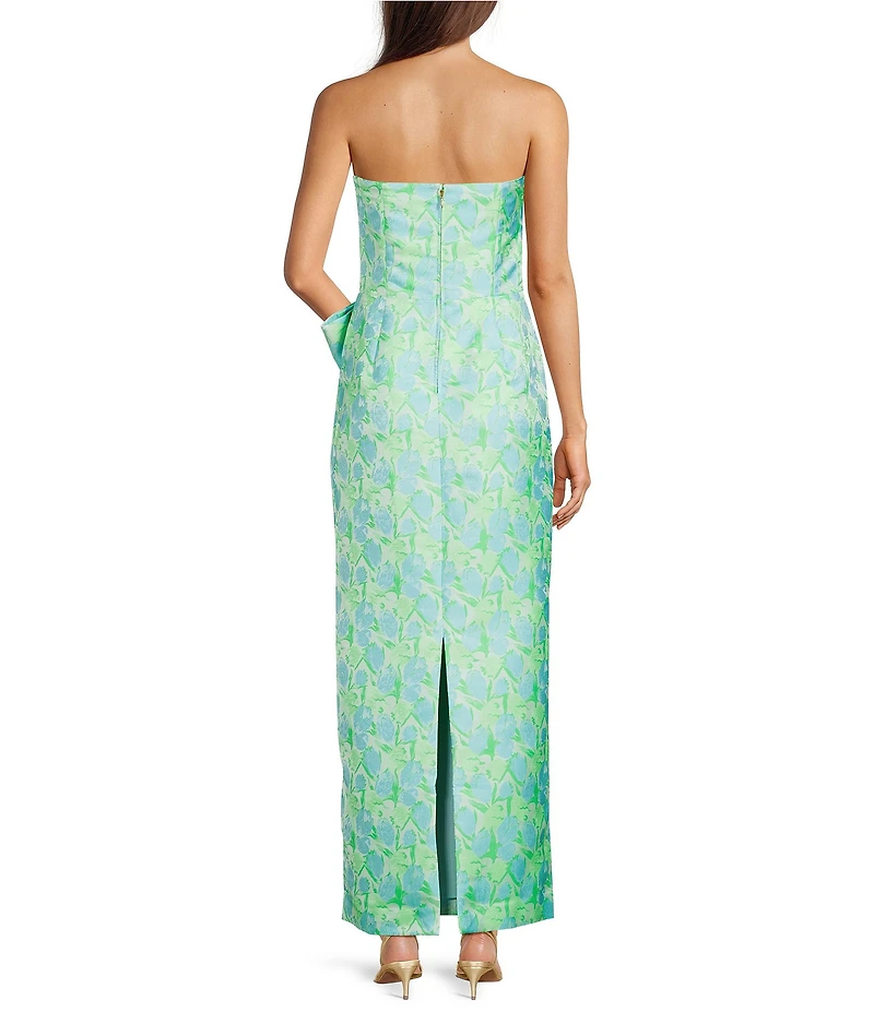 Lilly Pulitzer Tiernan Tulip Tango Jacquard Strapless Sleeveless Bow Maxi Dress