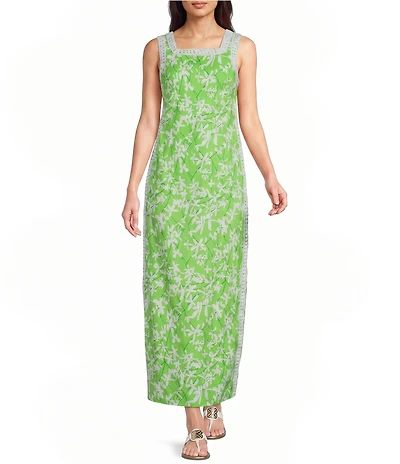 Lilly Pulitzer Tina Stretch Poplin Floral Print Square Neck Sleeveless Shift Maxi Romper