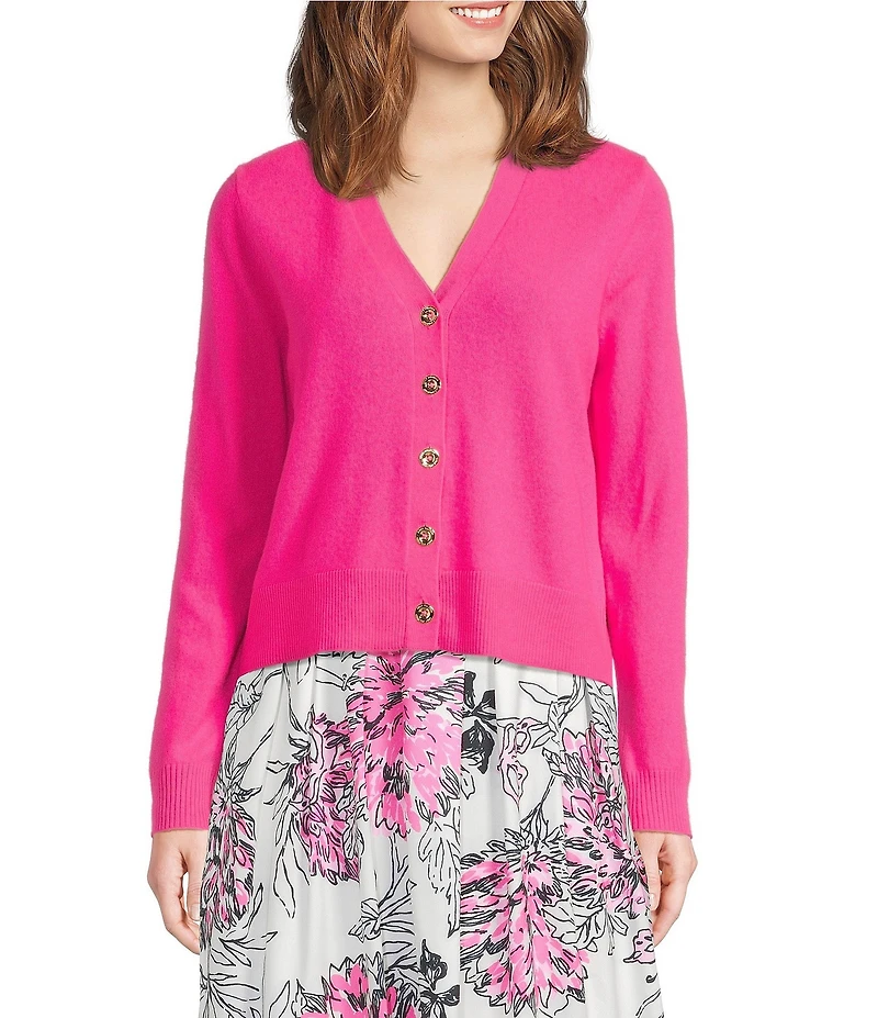 Lilly Pulitzer Tippery Cashmere Knit V-Neck Long Sleeve Button Front Cardigan