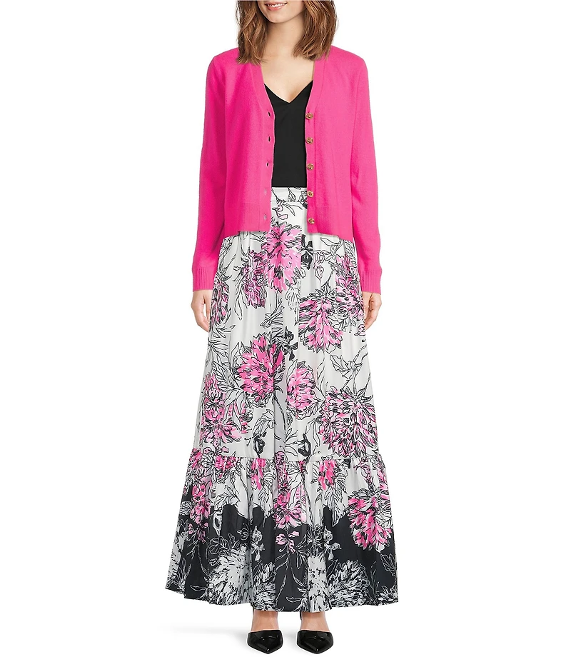 Lilly Pulitzer Tippery Cashmere Knit V-Neck Long Sleeve Button Front Cardigan