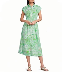Lilly Pulitzer Tonya Poplin Ship To Shore Print Point Collar Cap Sleeve Midi Shirtdress