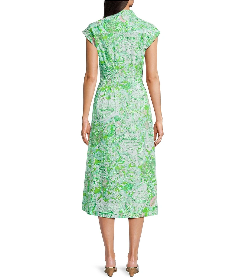 Lilly Pulitzer Tonya Poplin Ship To Shore Print Point Collar Cap Sleeve Midi Shirtdress