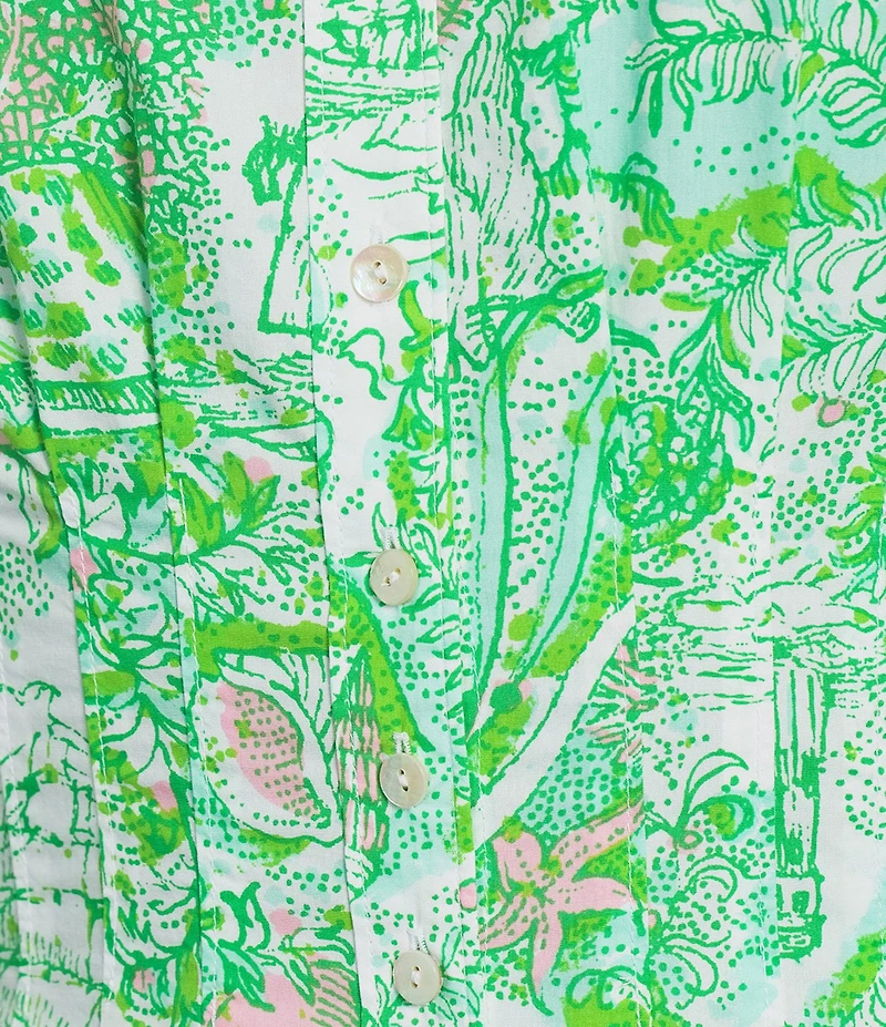 Lilly Pulitzer Tonya Poplin Ship To Shore Print Point Collar Cap Sleeve Midi Shirtdress