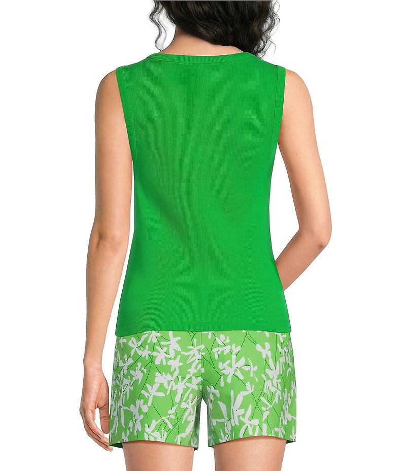 Lilly Pulitzer Vanna Rib Knit Crew Neck Sleeveless Pearl Trim Top
