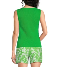 Lilly Pulitzer Vanna Rib Knit Crew Neck Sleeveless Pearl Trim Top