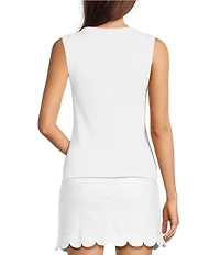 Lilly Pulitzer Vanna Rib Knit Crew Neck Sleeveless Pearl Trim Top