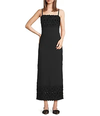 Lilly Pulitzer Vena Satin Back Crepe Square Neck Sleeveless Lace Beaded Scallop Trim Maxi Dress