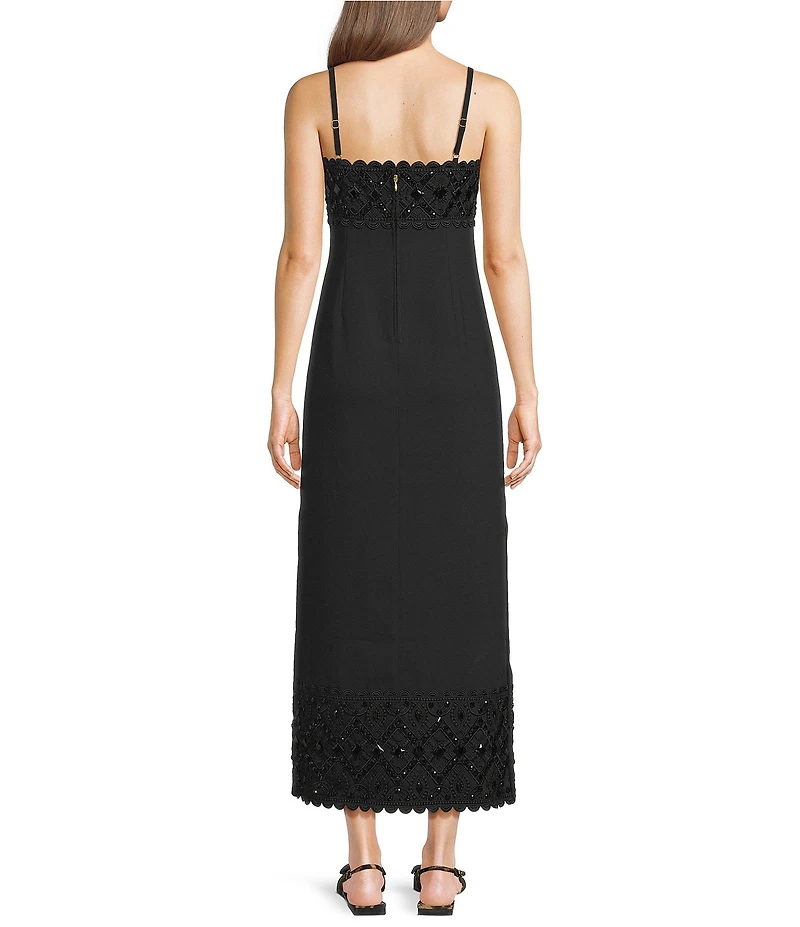 Lilly Pulitzer Vena Satin Back Crepe Square Neck Sleeveless Lace Beaded Scallop Trim Maxi Dress