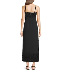 Lilly Pulitzer Vena Satin Back Crepe Square Neck Sleeveless Lace Beaded Scallop Trim Maxi Dress