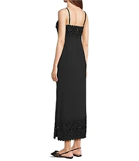 Lilly Pulitzer Vena Satin Back Crepe Square Neck Sleeveless Lace Beaded Scallop Trim Maxi Dress