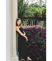 Lilly Pulitzer Vena Satin Back Crepe Square Neck Sleeveless Lace Beaded Scallop Trim Maxi Dress