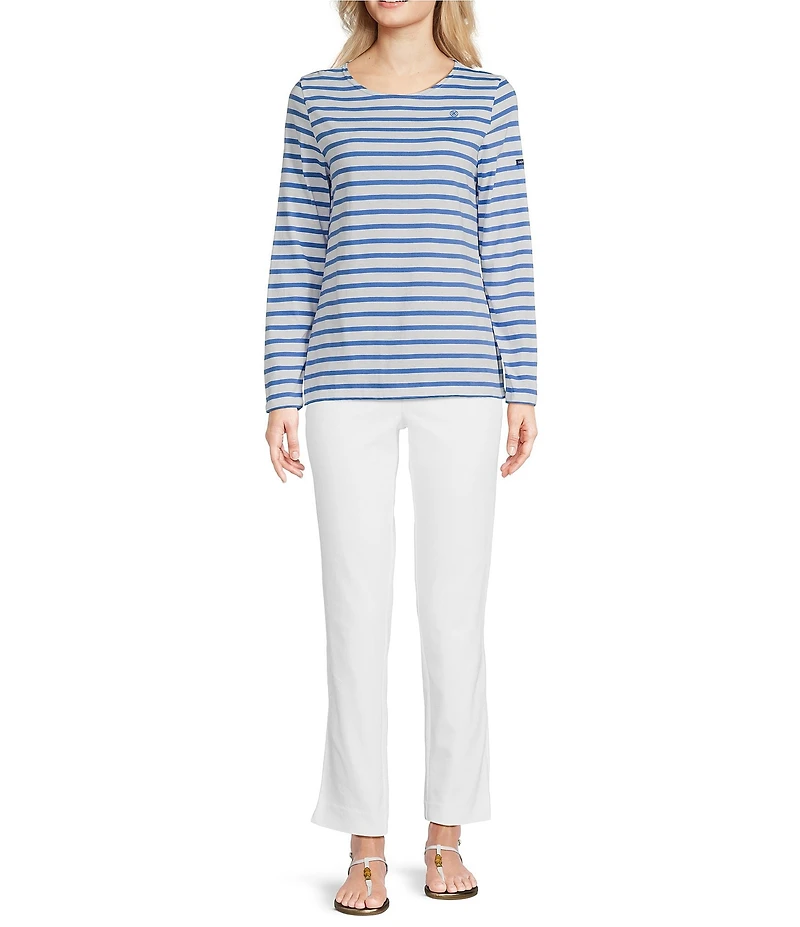 Lilly Pulitzer x Saint James Minquidame Contrast Stripe Round Neck Long Sleeve Cotton Tee