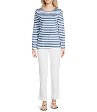 Lilly Pulitzer x Saint James Minquidame Contrast Stripe Round Neck Long Sleeve Cotton Tee