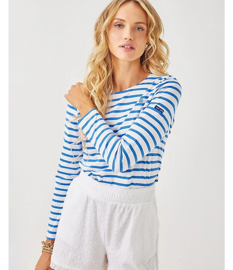 Lilly Pulitzer x Saint James Minquidame Contrast Stripe Round Neck Long Sleeve Cotton Tee