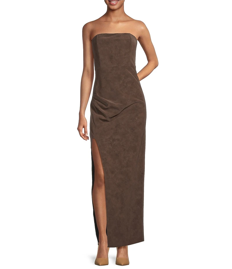 Line and Dot Alfie Strapless Faux Suede Maxi Dress