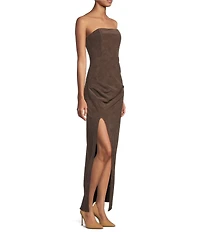 Line and Dot Alfie Strapless Faux Suede Maxi Dress