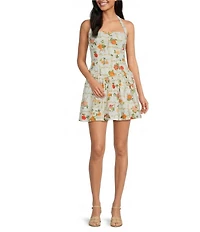 Line and Dot Anisa Floral Print Halter Neck Sleeveless A-Line Poplin Mini Dress
