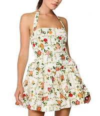 Line and Dot Anisa Floral Print Halter Neck Sleeveless A-Line Poplin Mini Dress
