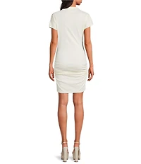 Line and Dot Archer Mock Neck Cap Sleeve Draped Mini Dress