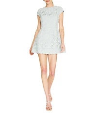 Line and Dot Aris Crew Neck Cap Sleeve Floral Openwork Mini Dress