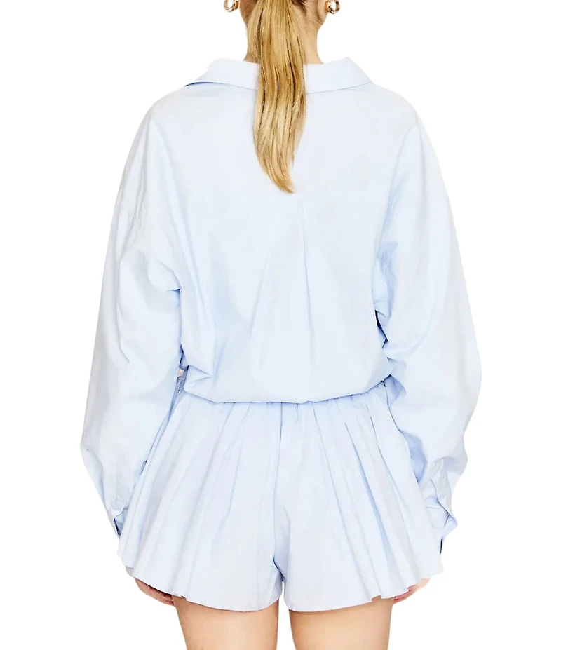 Line and Dot Arlen Point Collar Long Sleeve Poplin Romper