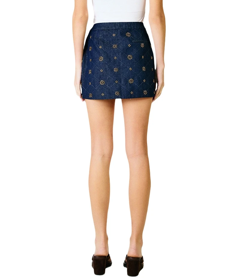 Line and Dot Attina Beaded Embellished Coordinating Denim Mini Skirt
