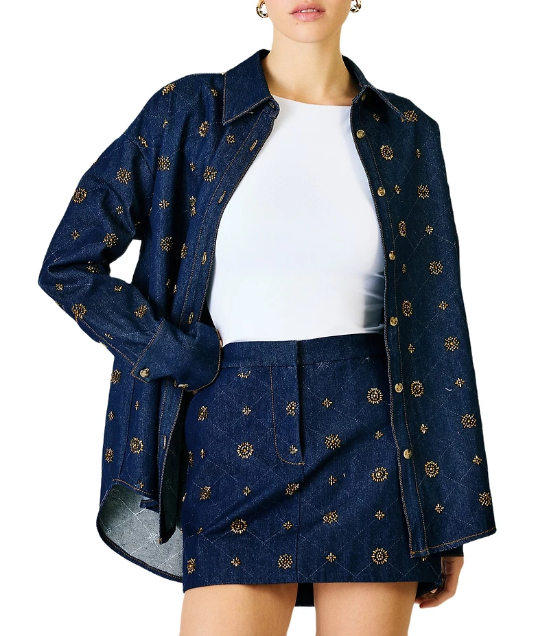 Line and Dot Attina Beaded Embellished Coordinating Denim Mini Skirt