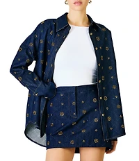Line and Dot Attina Beaded Embellished Coordinating Denim Mini Skirt