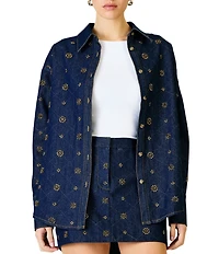 Line and Dot Attina Beaded Embellished Point Collar Long Sleeve Button Front Coordinating Denim Shirt