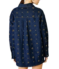 Line and Dot Attina Beaded Embellished Point Collar Long Sleeve Button Front Coordinating Denim Shirt