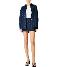 Line and Dot Attina Beaded Embellished Point Collar Long Sleeve Button Front Coordinating Denim Shirt
