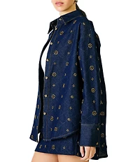 Line and Dot Attina Beaded Embellished Point Collar Long Sleeve Button Front Coordinating Denim Shirt
