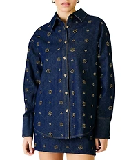 Line and Dot Attina Beaded Embellished Point Collar Long Sleeve Button Front Coordinating Denim Shirt