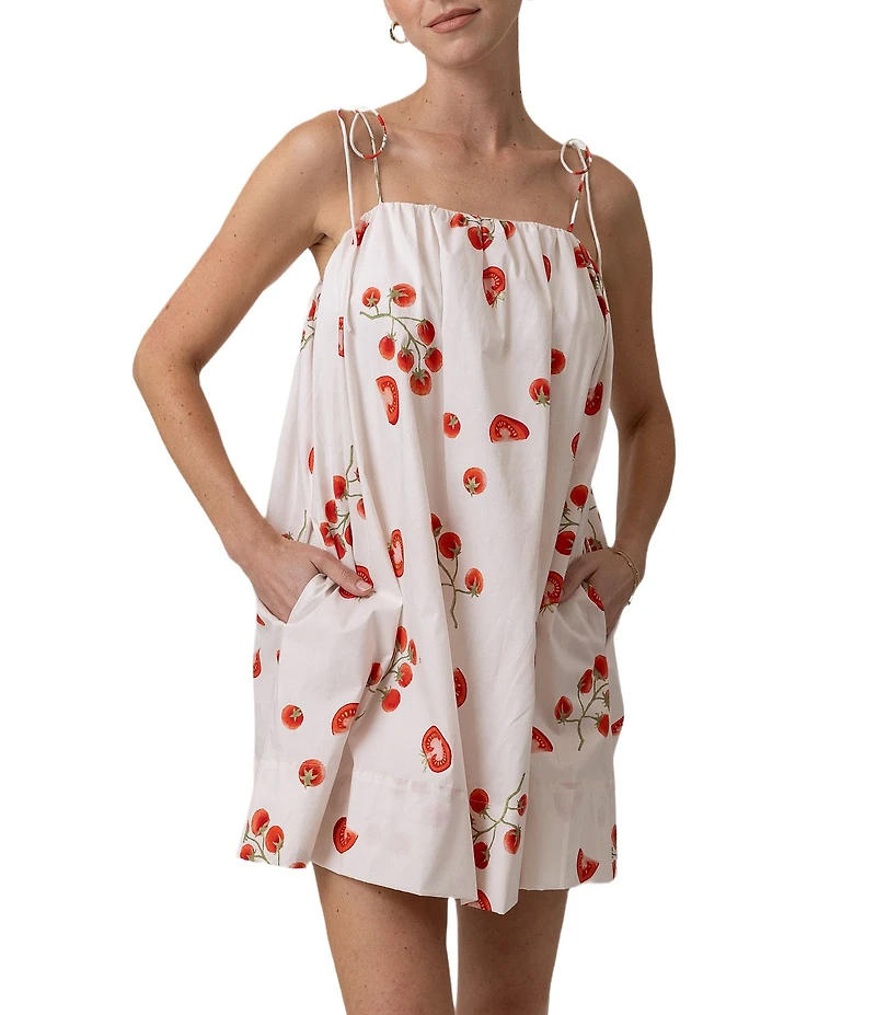 Line and Dot Bellissimo Printed Square Neck Sleeveless Poplin Mini Shift Dress