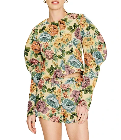 Line and Dot Cambria Tapestry Floral Printed Long Sleeve Cropped Coordinating Jacket