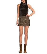 Line and Dot Cassidy Halter Neck Sleeveless Faux Fur Top